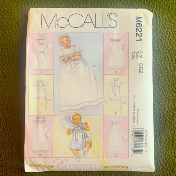 McCall’s Other - NWT McCall’s pattern M6221. Christening outfits. Newborn to large. 8 to 21 lbs.